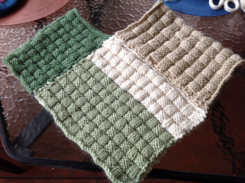 sewn blocks of knitting
